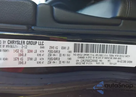 2012 Jeep Grand Cherokee Laredo from USA, damaged, VIN 1C4RJFAG0CC245466